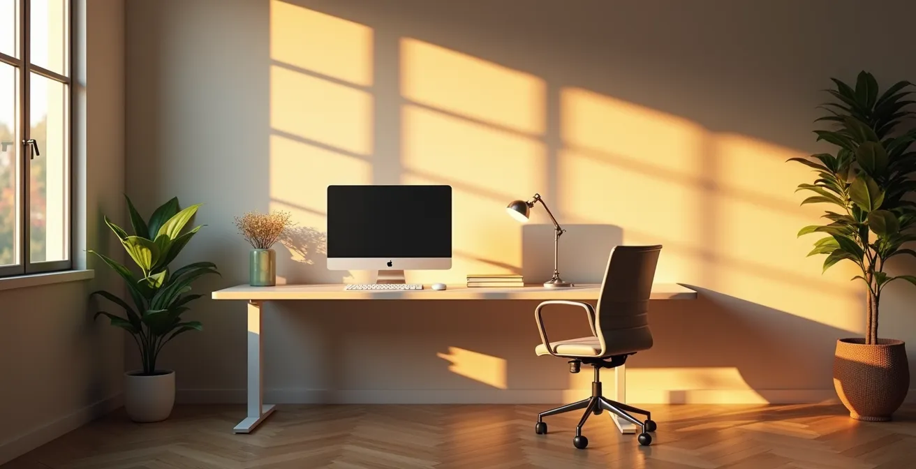 Professionnel alternant entre position assise et debout avec représentation visuelle du rythme circadien