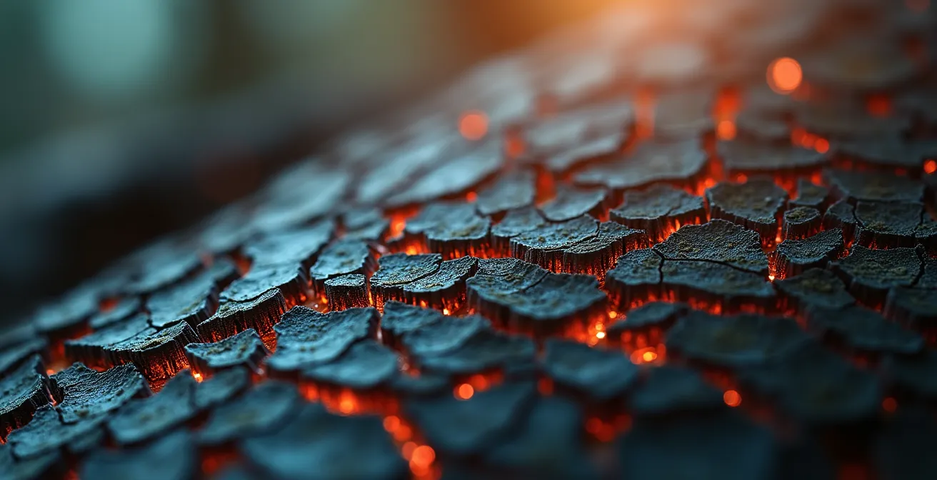 Détail en macro d'une surface texturée évoquant les connexions neuronales